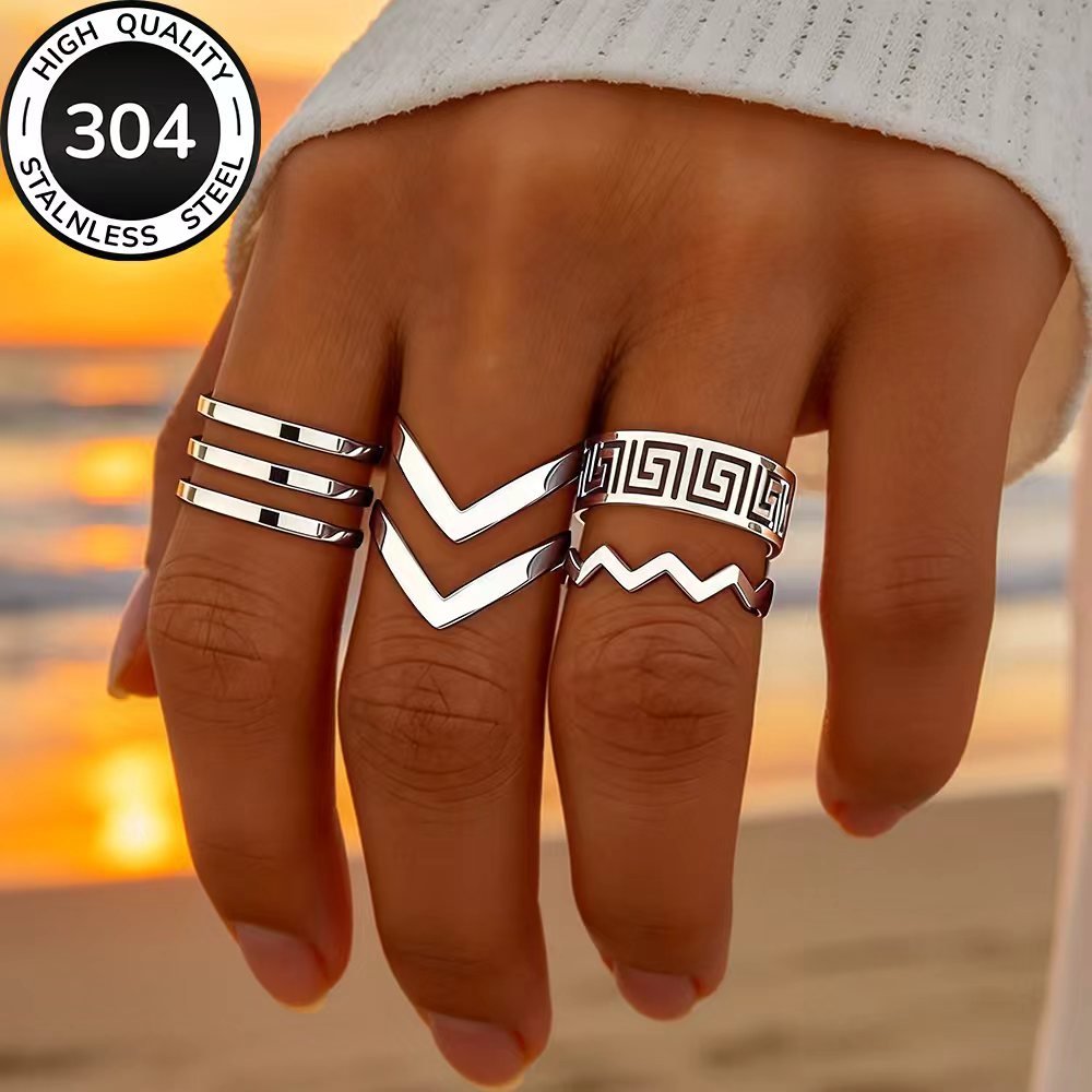 4pc Golden Open Ring Set, High-Quality Stainless Steel